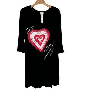 Chico's womens  Black night gown Heart Graphic 3/4 Sleeves S/M valentines